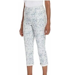 Mario Serrani White and Blue Patterned Pull On Pants Size XS